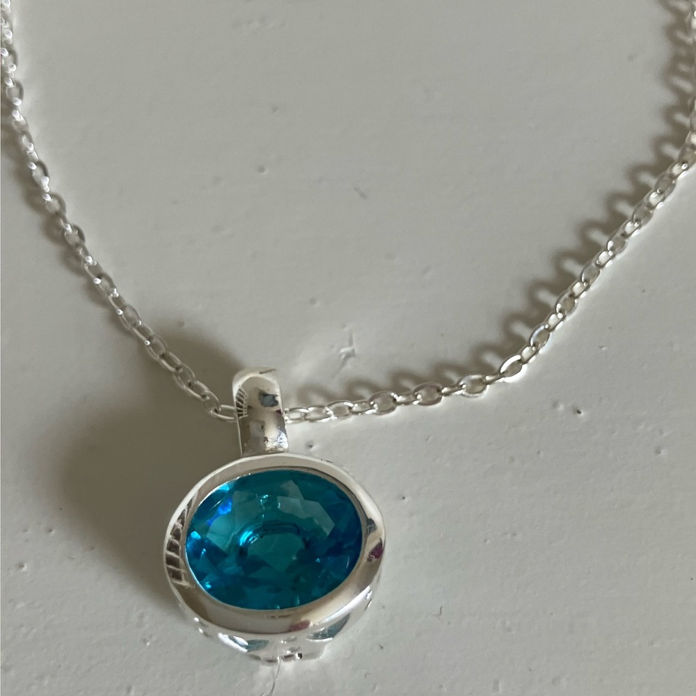 925 Sterling Silver Necklace With Topaz Gemstone 16 inches - Picture 2 of 8